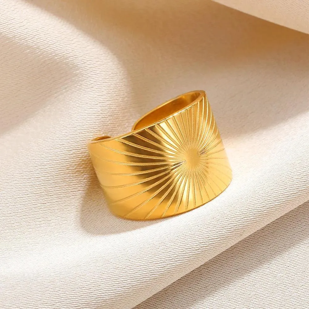New In Stainless Steel Wide Rings for Women Girl - 18K Gold Colour Trendy Jewellery Gifts