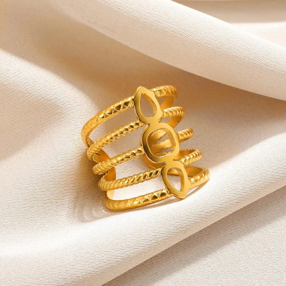 New In Stainless Steel Wide Rings for Women Girl - 18K Gold Colour Trendy Jewellery Gifts