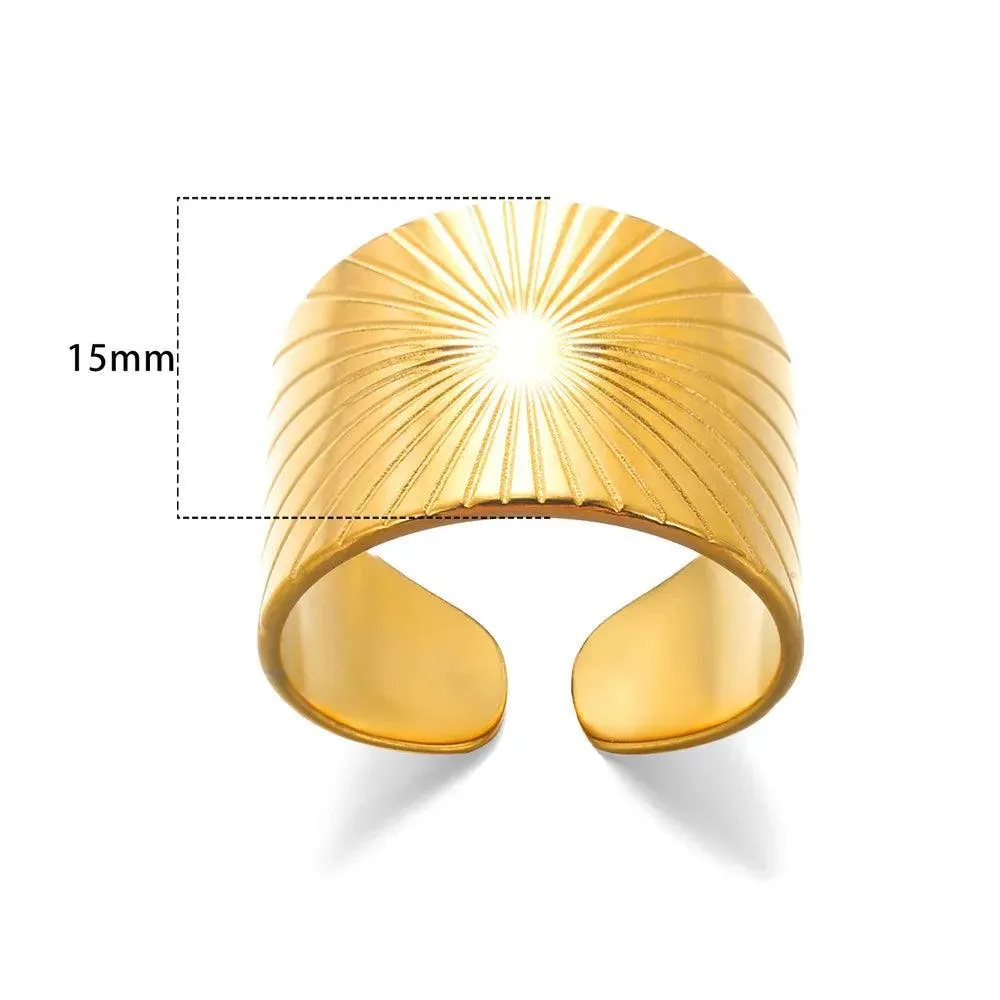 New In Stainless Steel Wide Rings for Women Girl - 18K Gold Colour Trendy Jewellery Gifts