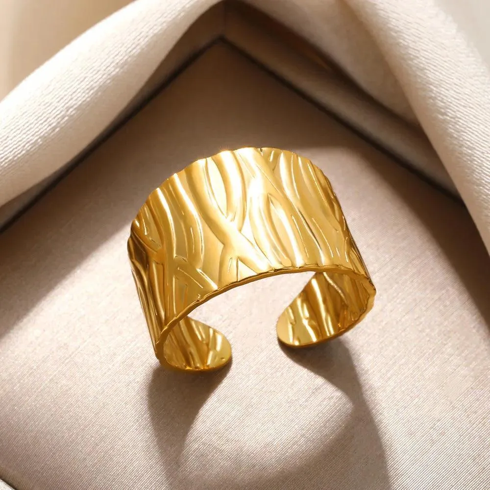 New In Stainless Steel Wide Rings for Women Girl - 18K Gold Colour Trendy Jewellery Gifts