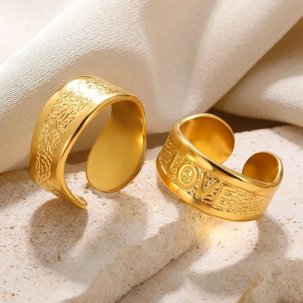 New In Stainless Steel Wide Rings for Women Girl - 18K Gold Colour Trendy Jewellery Gifts