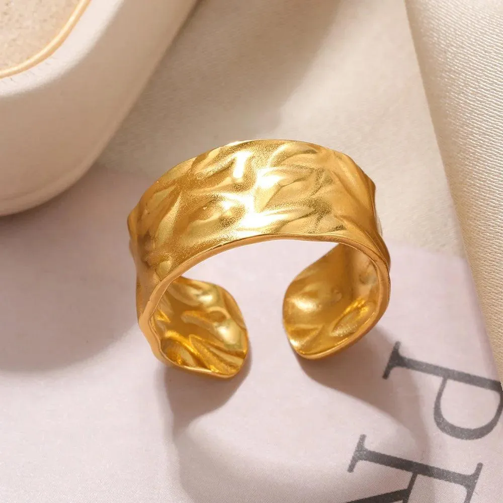 New In Stainless Steel Wide Rings for Women Girl - 18K Gold Colour Trendy Jewellery Gifts