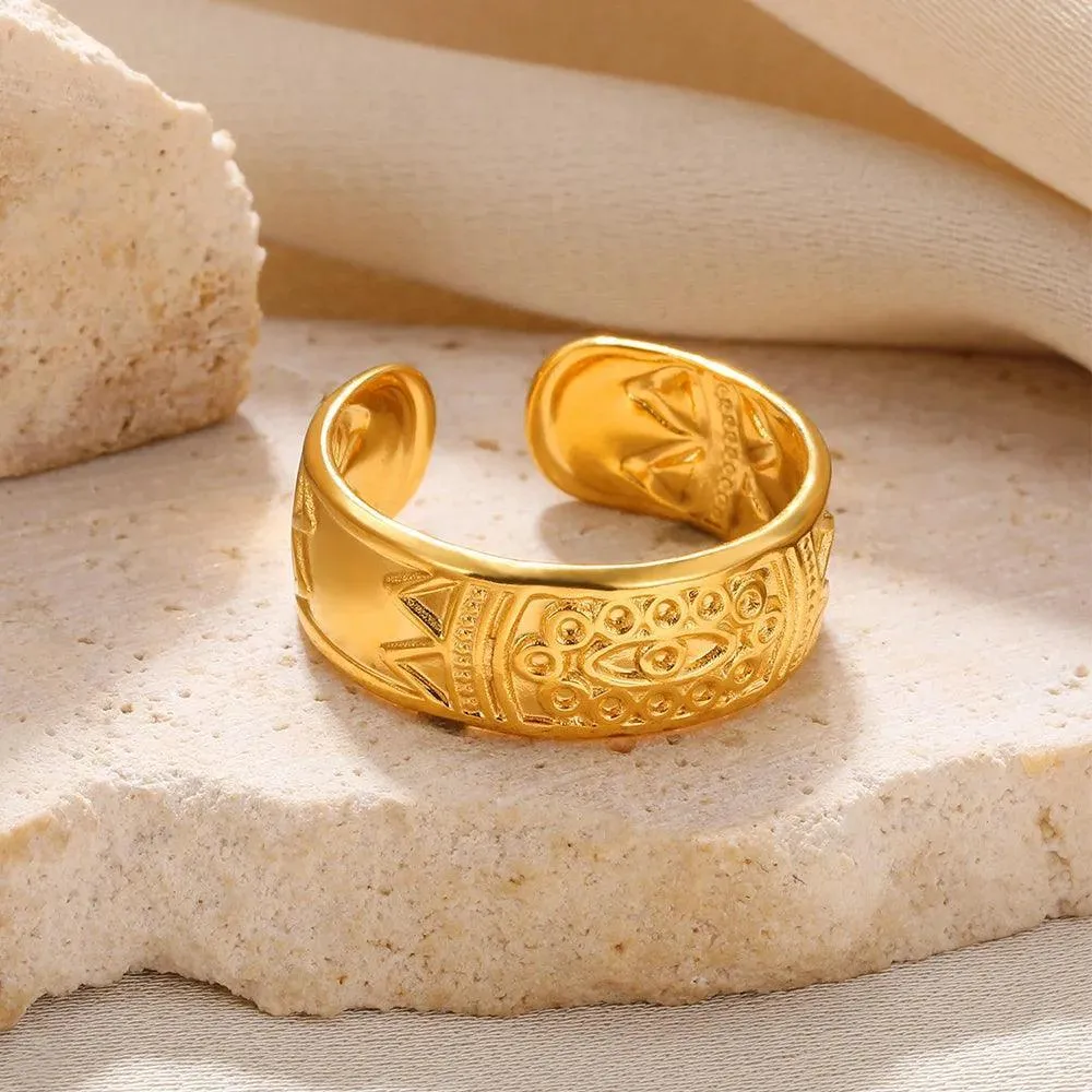 New In Stainless Steel Wide Rings for Women Girl - 18K Gold Colour Trendy Jewellery Gifts