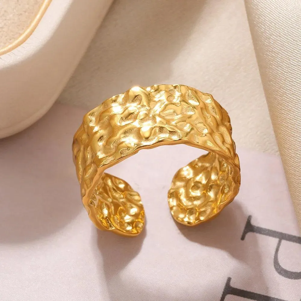 New In Stainless Steel Wide Rings for Women Girl - 18K Gold Colour Trendy Jewellery Gifts
