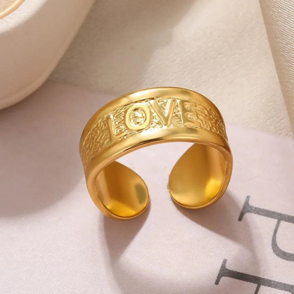 New In Stainless Steel Wide Rings for Women Girl - 18K Gold Colour Trendy Jewellery Gifts