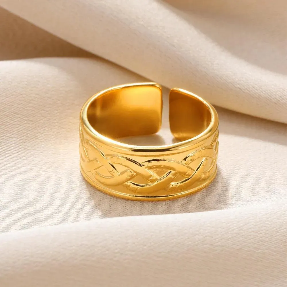 New In Stainless Steel Wide Rings for Women Girl - 18K Gold Colour Trendy Jewellery Gifts