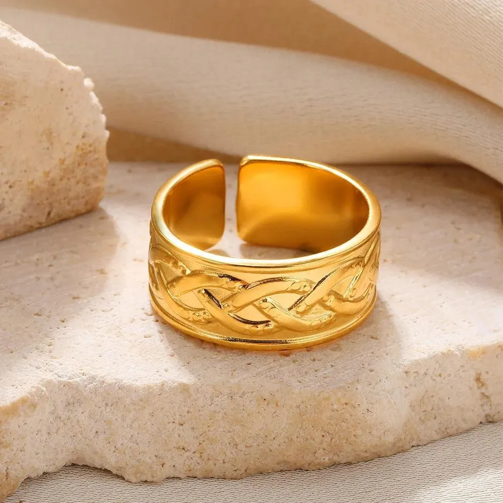 New In Stainless Steel Wide Rings for Women Girl - 18K Gold Colour Trendy Jewellery Gifts