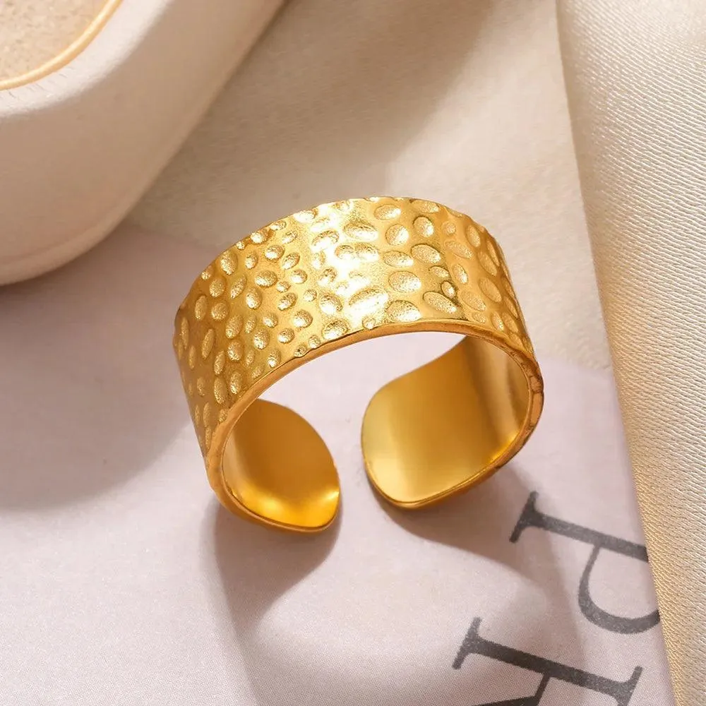New In Stainless Steel Wide Rings for Women Girl - 18K Gold Colour Trendy Jewellery Gifts