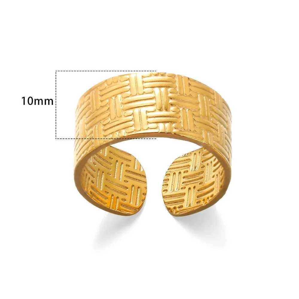 New In Stainless Steel Wide Rings for Women Girl - 18K Gold Colour Trendy Jewellery Gifts