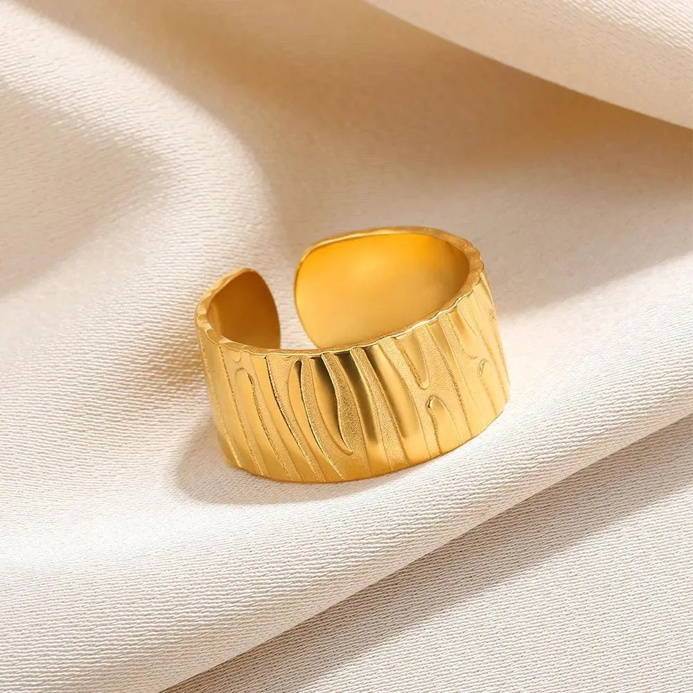 New In Stainless Steel Wide Rings for Women Girl - 18K Gold Colour Trendy Jewellery Gifts