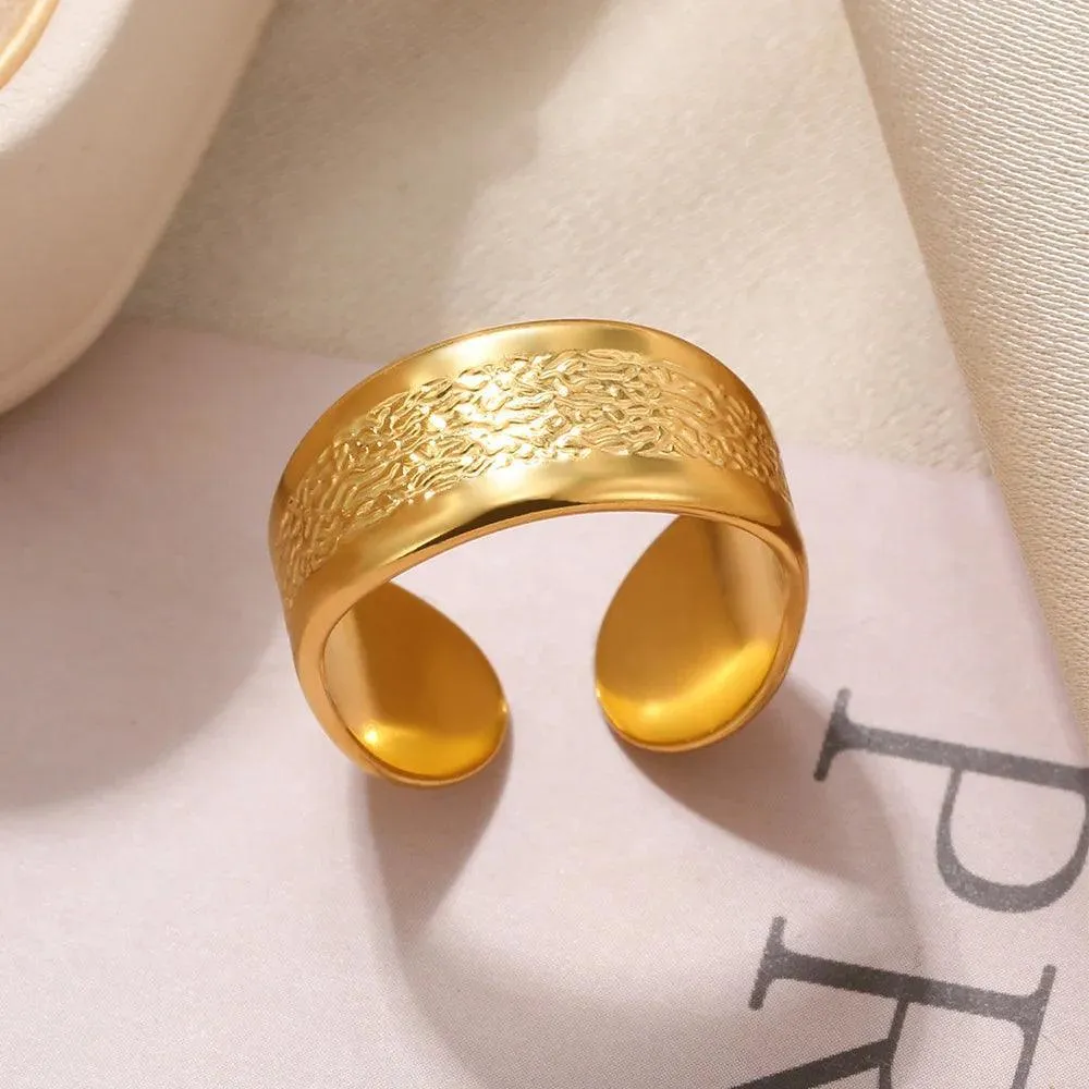 New In Stainless Steel Wide Rings for Women Girl - 18K Gold Colour Trendy Jewellery Gifts