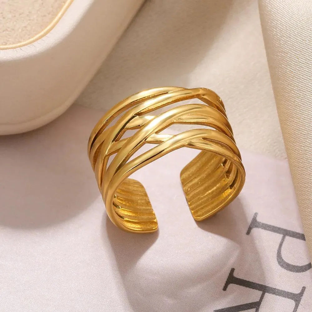 New In Stainless Steel Wide Rings for Women Girl - 18K Gold Colour Trendy Jewellery Gifts