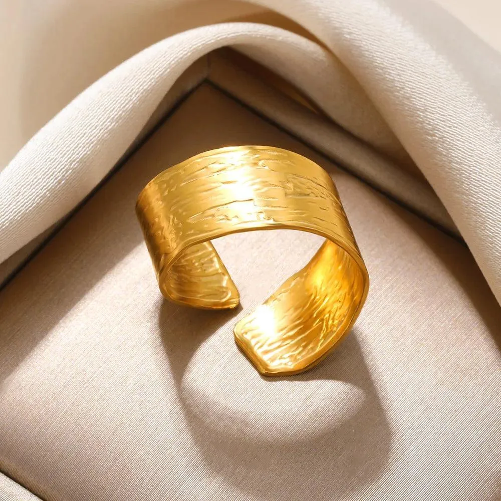 New In Stainless Steel Wide Rings for Women Girl - 18K Gold Colour Trendy Jewellery Gifts