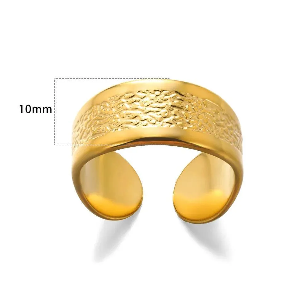 New In Stainless Steel Wide Rings for Women Girl - 18K Gold Colour Trendy Jewellery Gifts