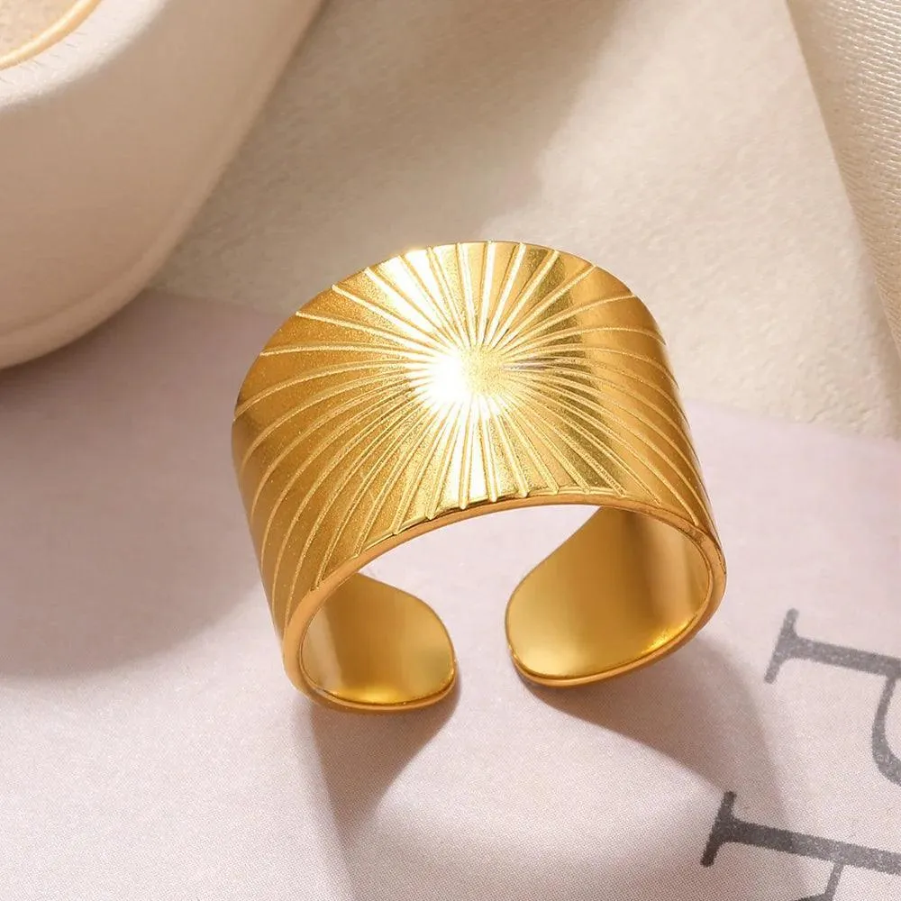New In Stainless Steel Wide Rings for Women Girl - 18K Gold Colour Trendy Jewellery Gifts