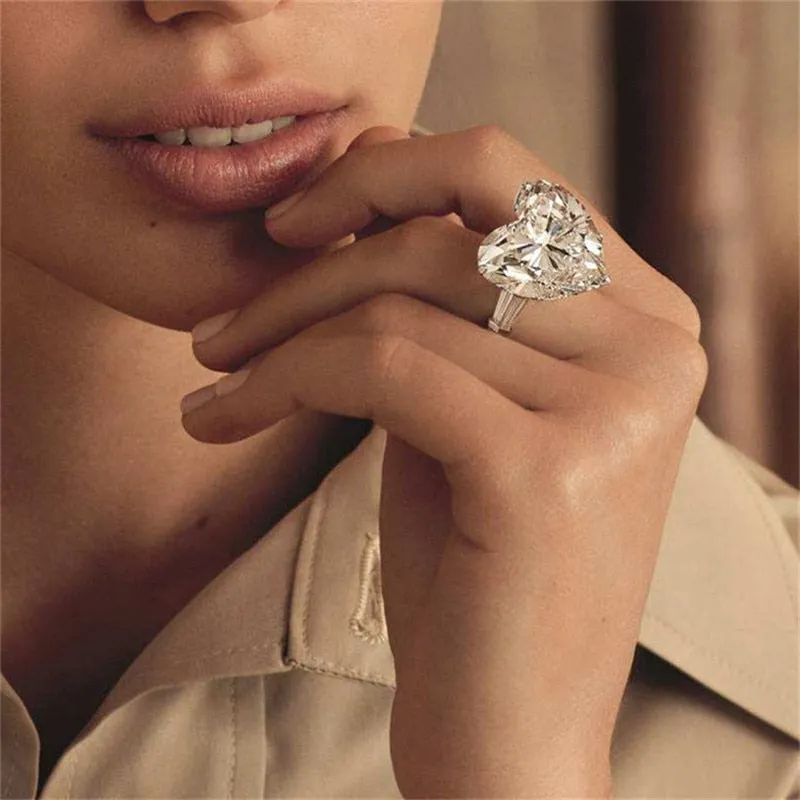 NEW Lovers Promise Ring Heart cut 12mm AAAA Quality Cubic Zirconia Diamonds Luxury Rings