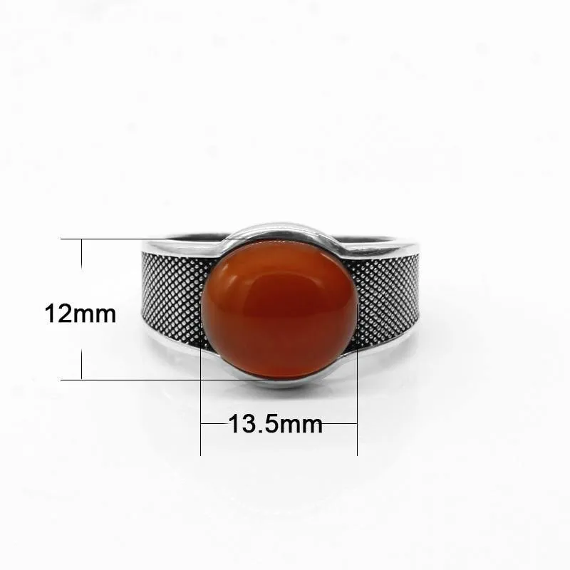 New Natural Red Semi-precious Agate Stone Ring For Men