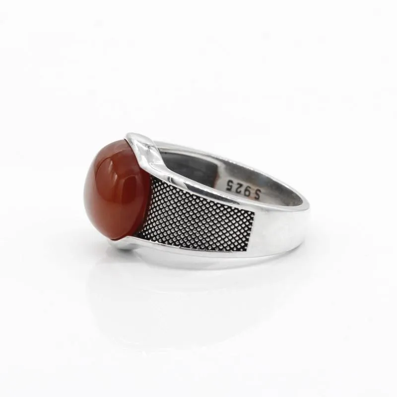 New Natural Red Semi-precious Agate Stone Ring For Men