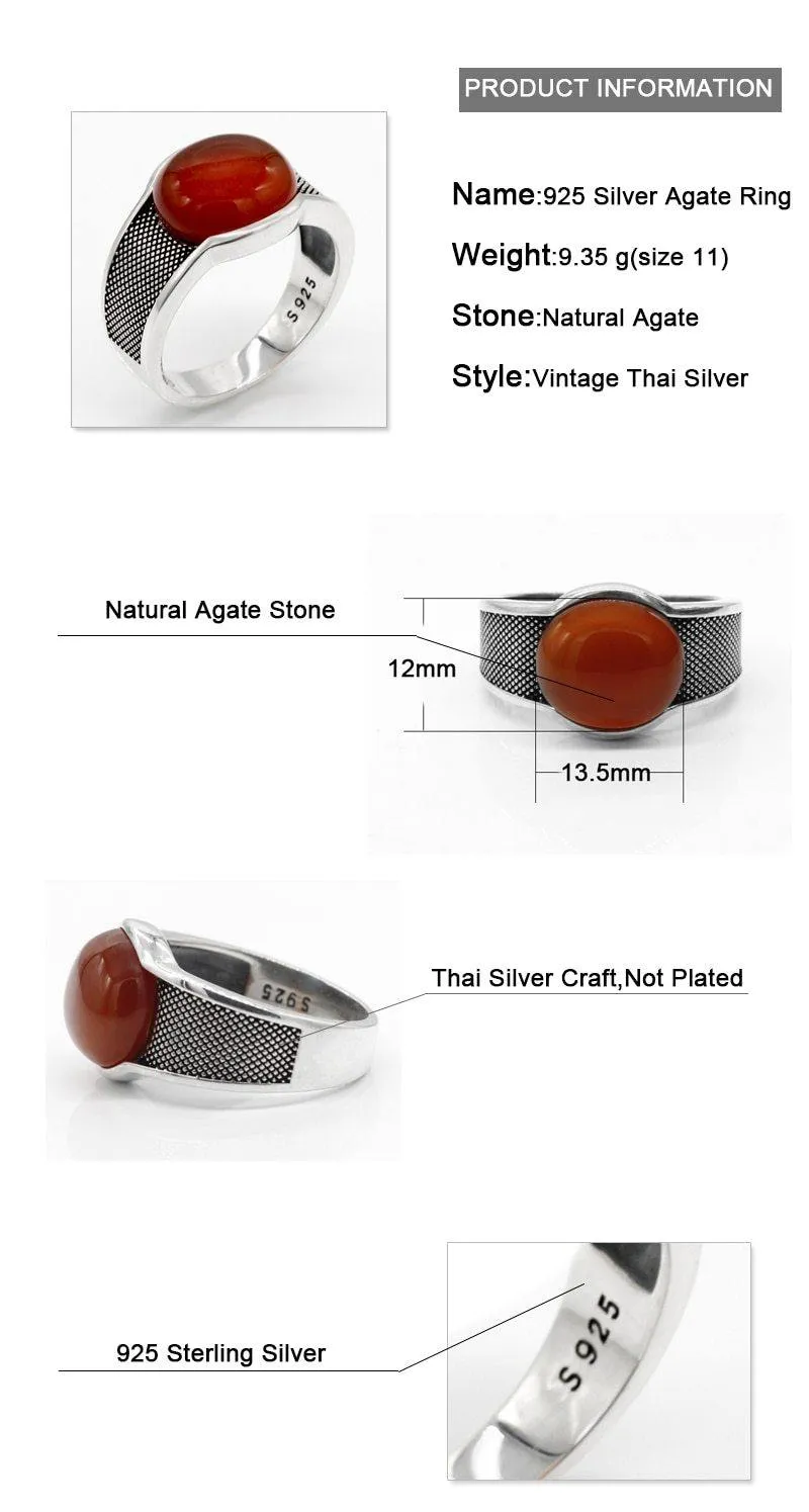 New Natural Red Semi-precious Agate Stone Ring For Men