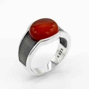 New Natural Red Semi-precious Agate Stone Ring For Men