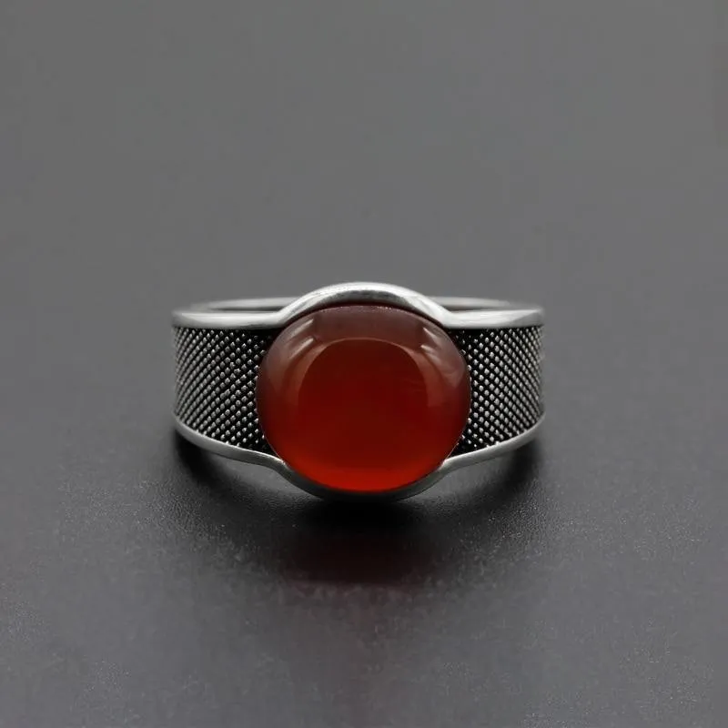 New Natural Red Semi-precious Agate Stone Ring For Men