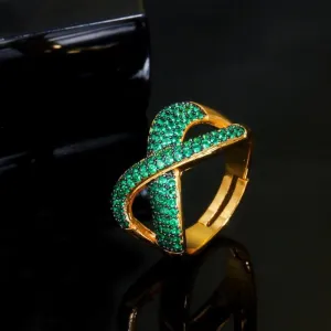 New Noble Micro Green Blue Red AAA  CZ Crystals Pave Gold Colour Luxury Cross Geometry Fashion Rings