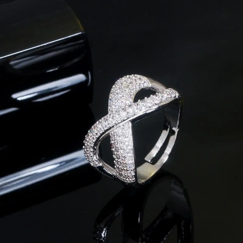 New Noble Micro Green Blue Red AAA  CZ Crystals Pave Gold Colour Luxury Cross Geometry Fashion Rings