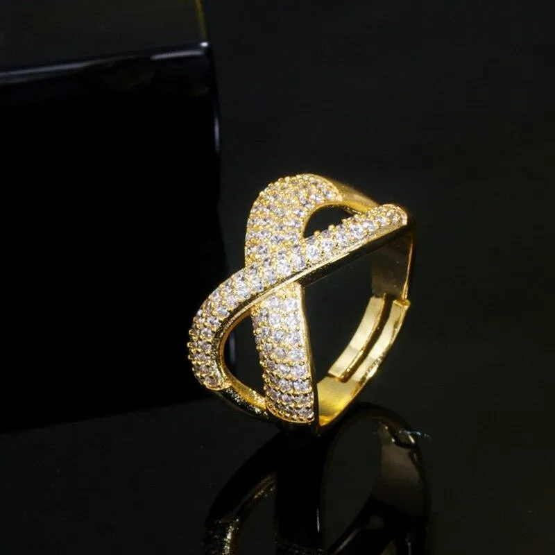 New Noble Micro Green Blue Red AAA  CZ Crystals Pave Gold Colour Luxury Cross Geometry Fashion Rings