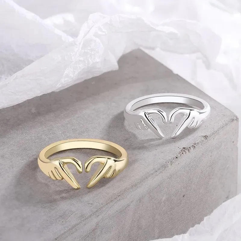 New Popular Romantic Heart Hand Hug Fashion Ring for Women and Girls -  Silver Color Punk Gesture Fashion Gift