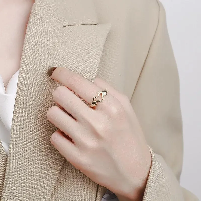 New Popular Romantic Heart Hand Hug Fashion Ring for Women and Girls -  Silver Color Punk Gesture Fashion Gift