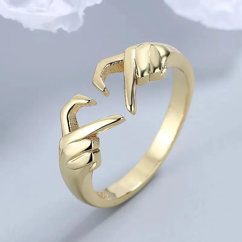New Popular Romantic Heart Hand Hug Fashion Ring for Women and Girls -  Silver Color Punk Gesture Fashion Gift