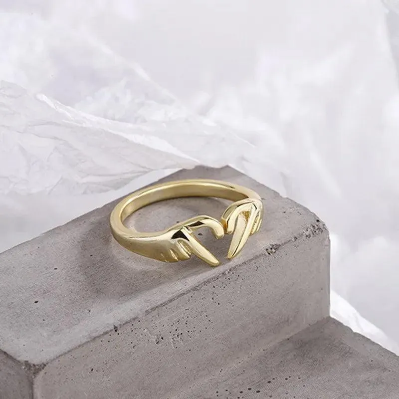 New Popular Romantic Heart Hand Hug Fashion Ring for Women and Girls -  Silver Color Punk Gesture Fashion Gift