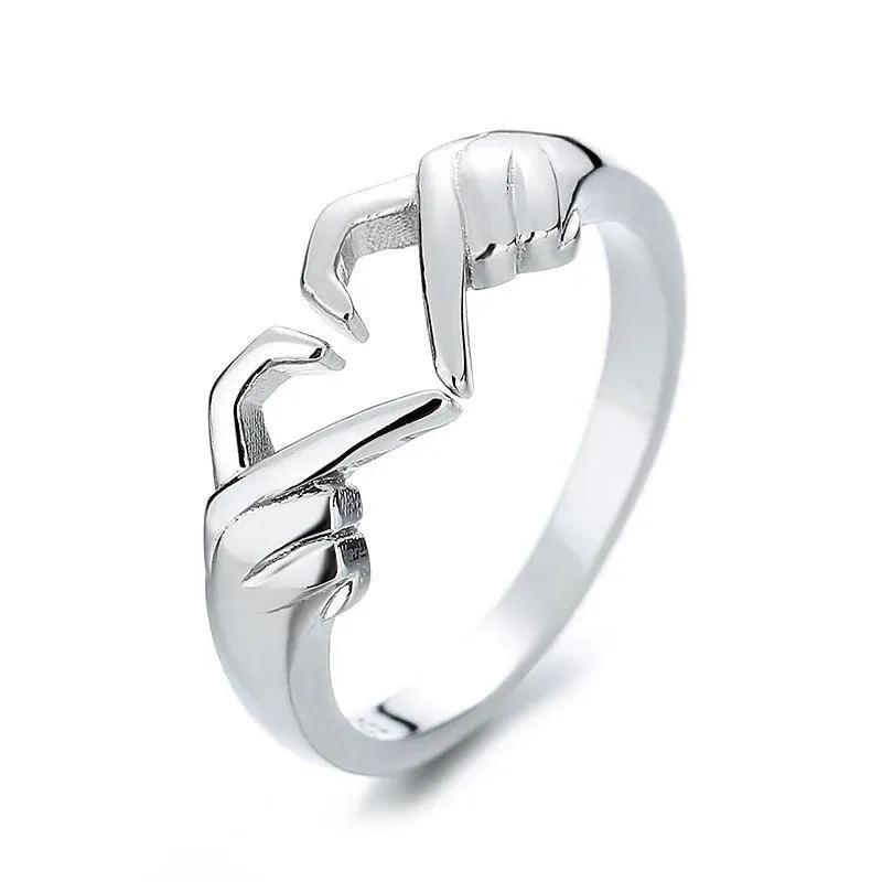 New Popular Romantic Heart Hand Hug Fashion Ring for Women and Girls -  Silver Color Punk Gesture Fashion Gift