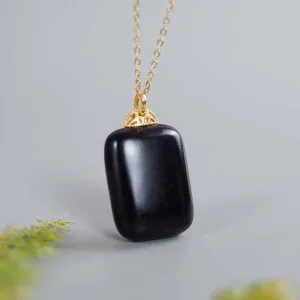 New Retro Series Natural Black Onyx Small Square Necklace