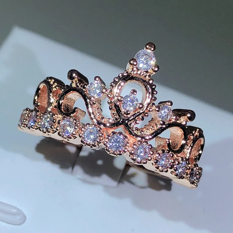 NEW Silver Birthstone Princess Jewelry Romantic Fashion AAAA Quality CZ Diamonds Crown Rings