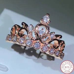 NEW Silver Birthstone Princess Jewelry Romantic Fashion AAAA Quality CZ Diamonds Crown Rings