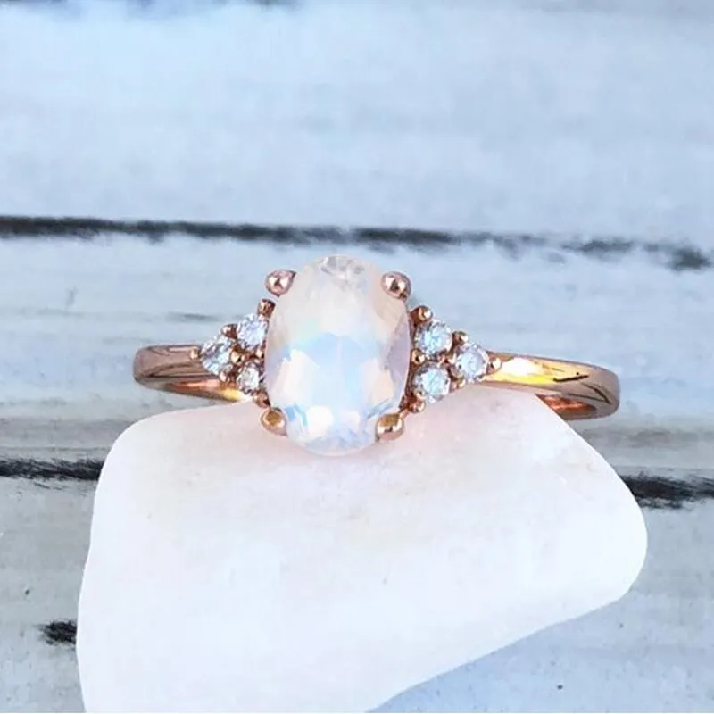 New simple oval Opal Ring women's zircon jewelry|Rings|