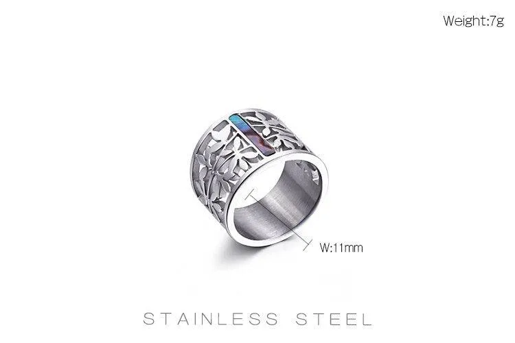 New Stainless Steel Hollow Branch Flower Gold Color Ring