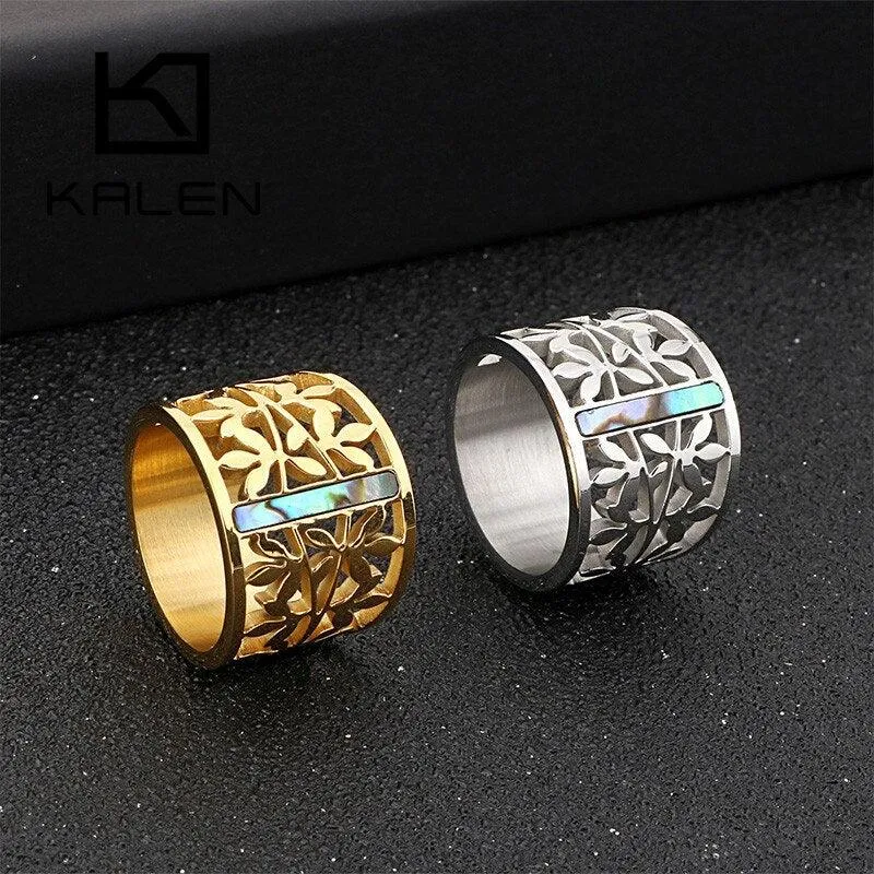 New Stainless Steel Hollow Branch Flower Gold Color Ring