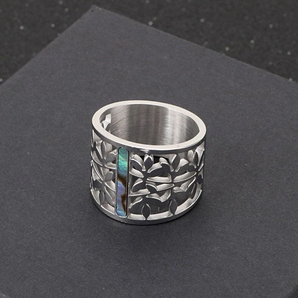 New Stainless Steel Hollow Branch Flower Gold Color Ring