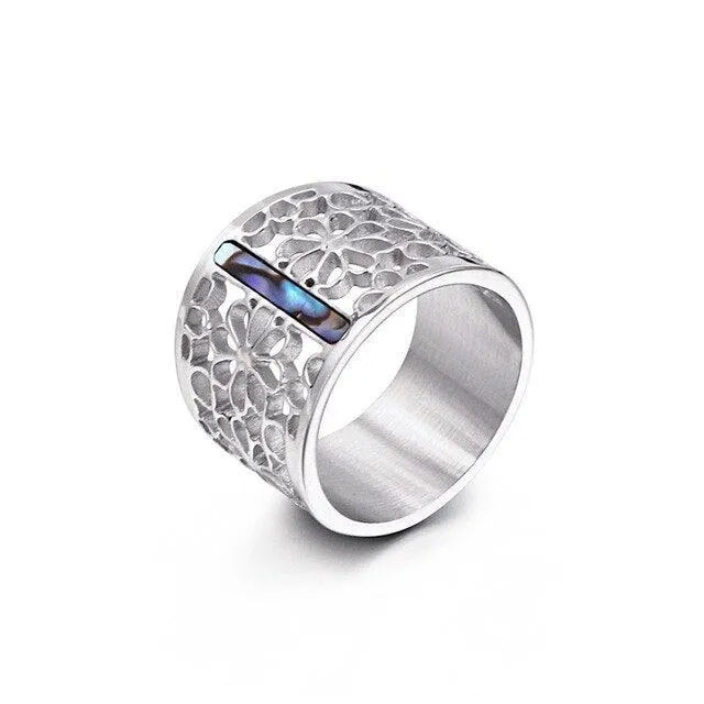 New Stainless Steel Hollow Branch Flower Gold Color Ring