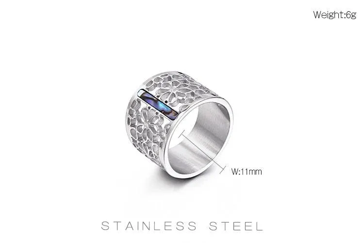 New Stainless Steel Hollow Branch Flower Gold Color Ring