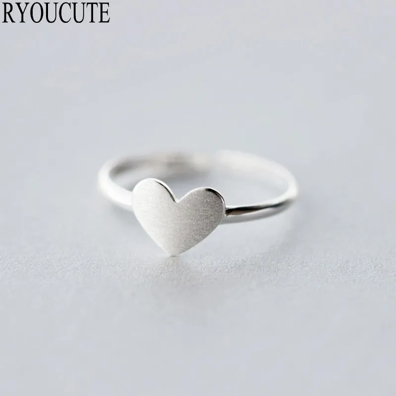 New Sterling Silver 925 Heart Rings for Women Adjustable Size - Finger Rings Fashion - Wedding Jewelry.