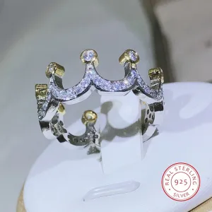 NEW Sterling Silver High Quality Gold Crown AAAA Quality Cz Diamonds Fashion Rings