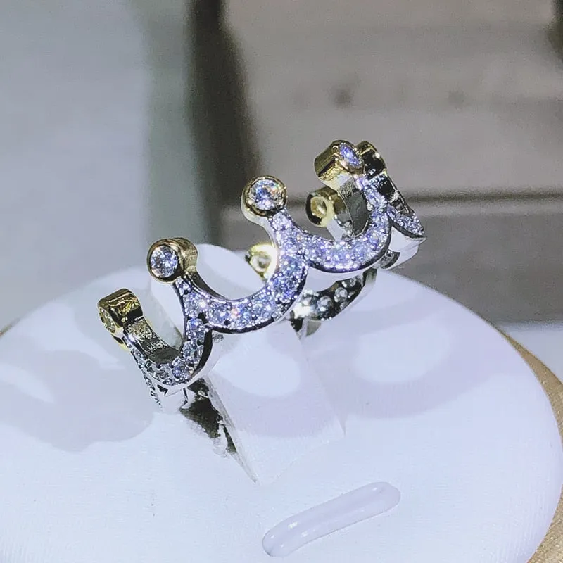 NEW Sterling Silver High Quality Gold Crown AAAA Quality Cz Diamonds Fashion Rings
