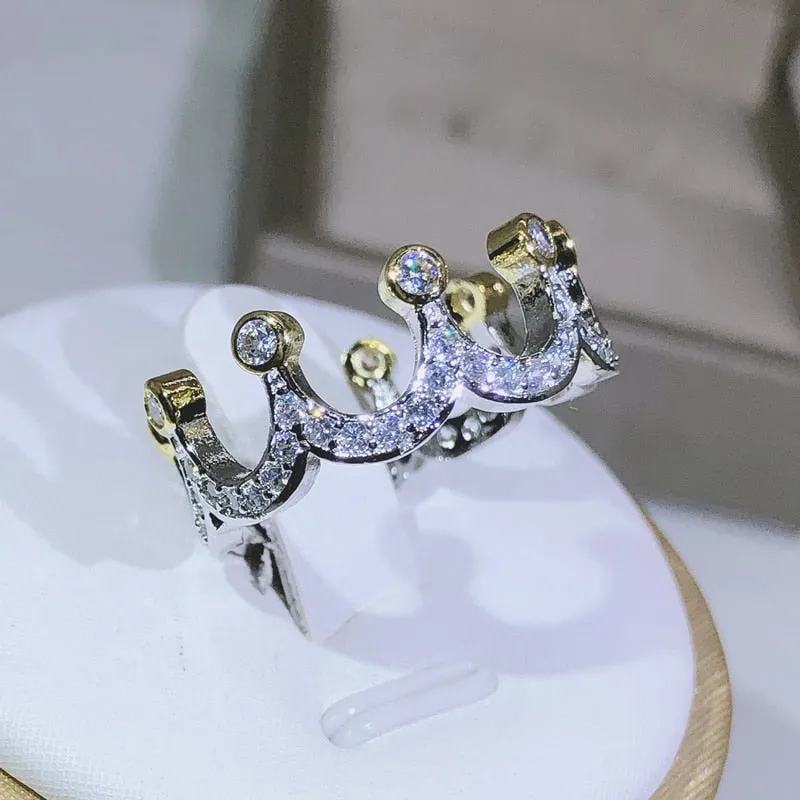 NEW Sterling Silver High Quality Gold Crown AAAA Quality Cz Diamonds Fashion Rings