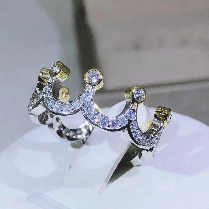 NEW Sterling Silver High Quality Gold Crown AAAA Quality Cz Diamonds Fashion Rings