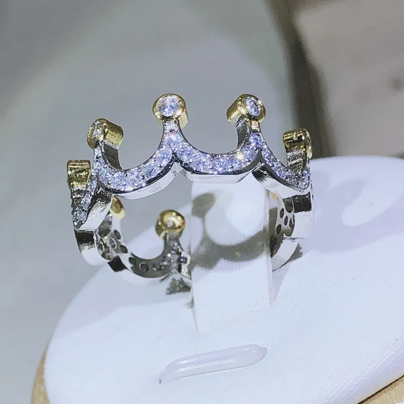 NEW Sterling Silver High Quality Gold Crown AAAA Quality Cz Diamonds Fashion Rings