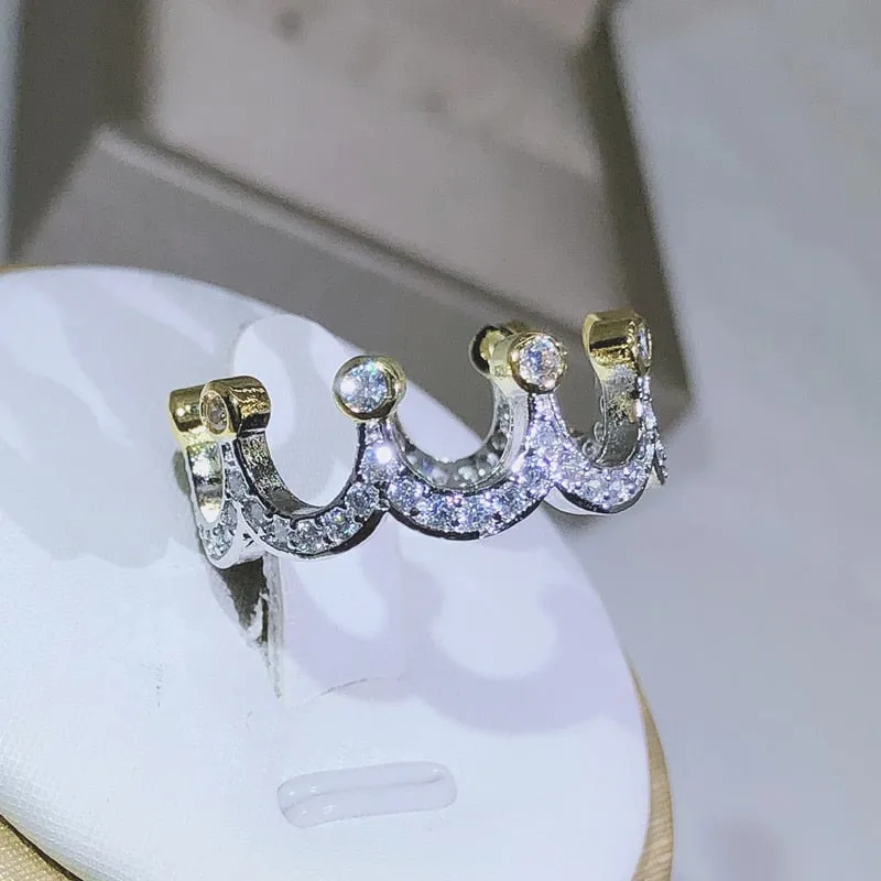 NEW Sterling Silver High Quality Gold Crown AAAA Quality Cz Diamonds Fashion Rings