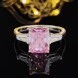 New Trendy Luxury Pink Color Princess Cut AAA  Cubic Zirconia Diamonds Fashion Ring